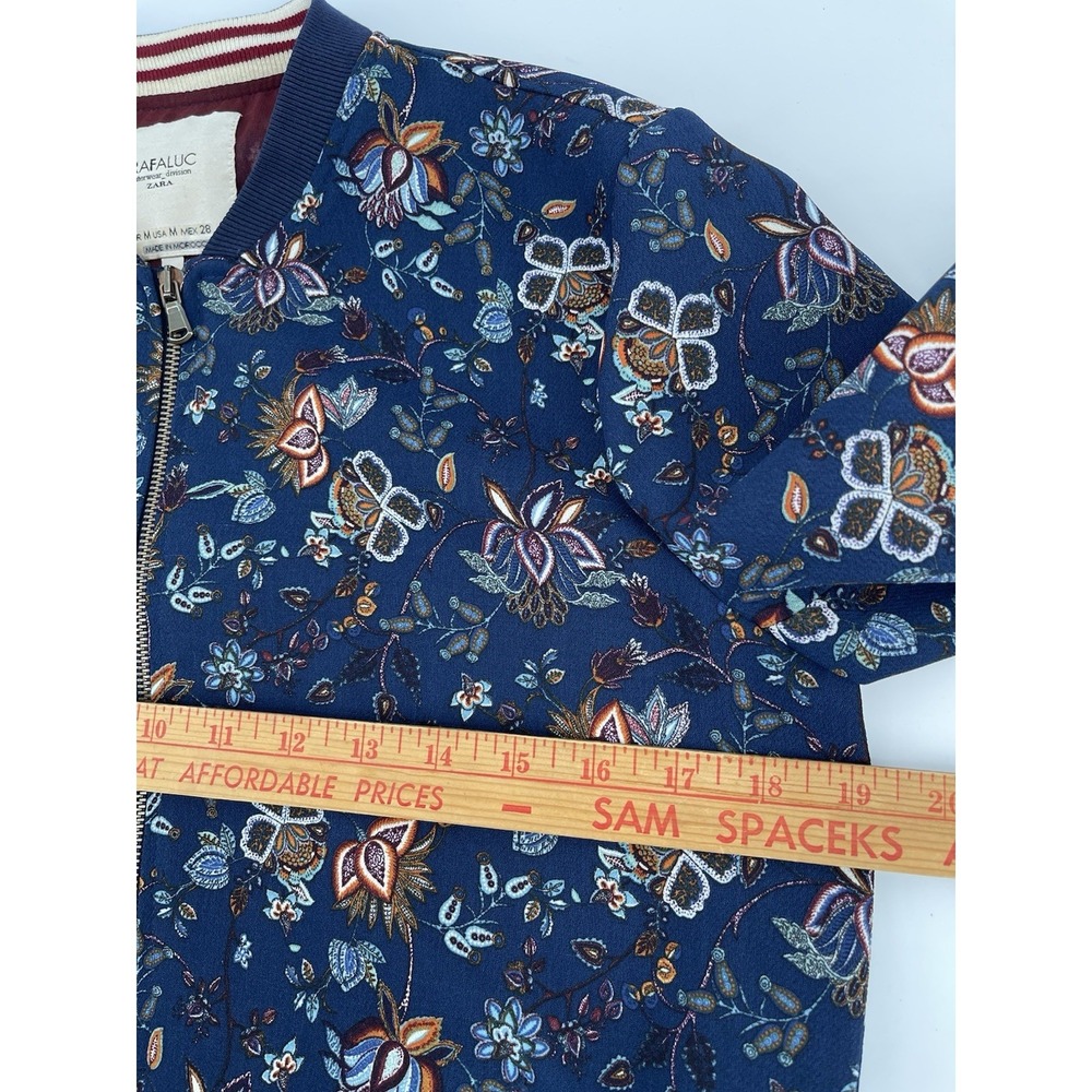 Zara Trafaluc Women's Floral Bomber Jacket Blue Zip Up Lightweight Size M - Picture 7 of 7